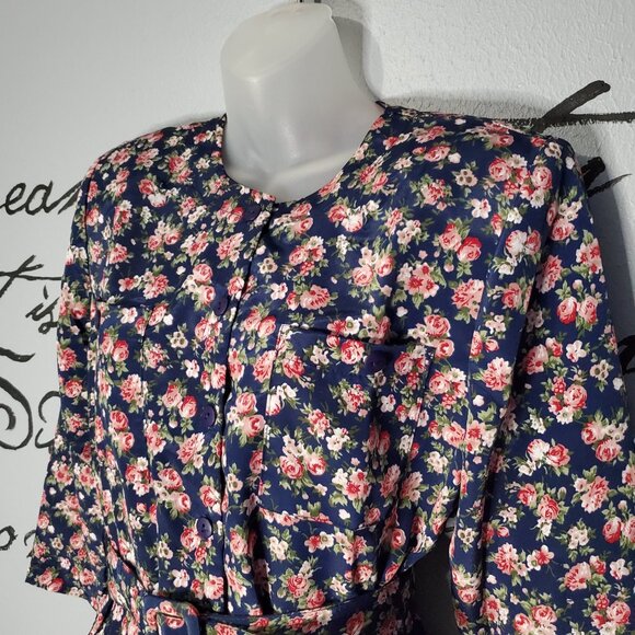 Vintage 80s Floral Power Mom Dress, ITEMS Made in USA, 12 - Picture 2 of 8